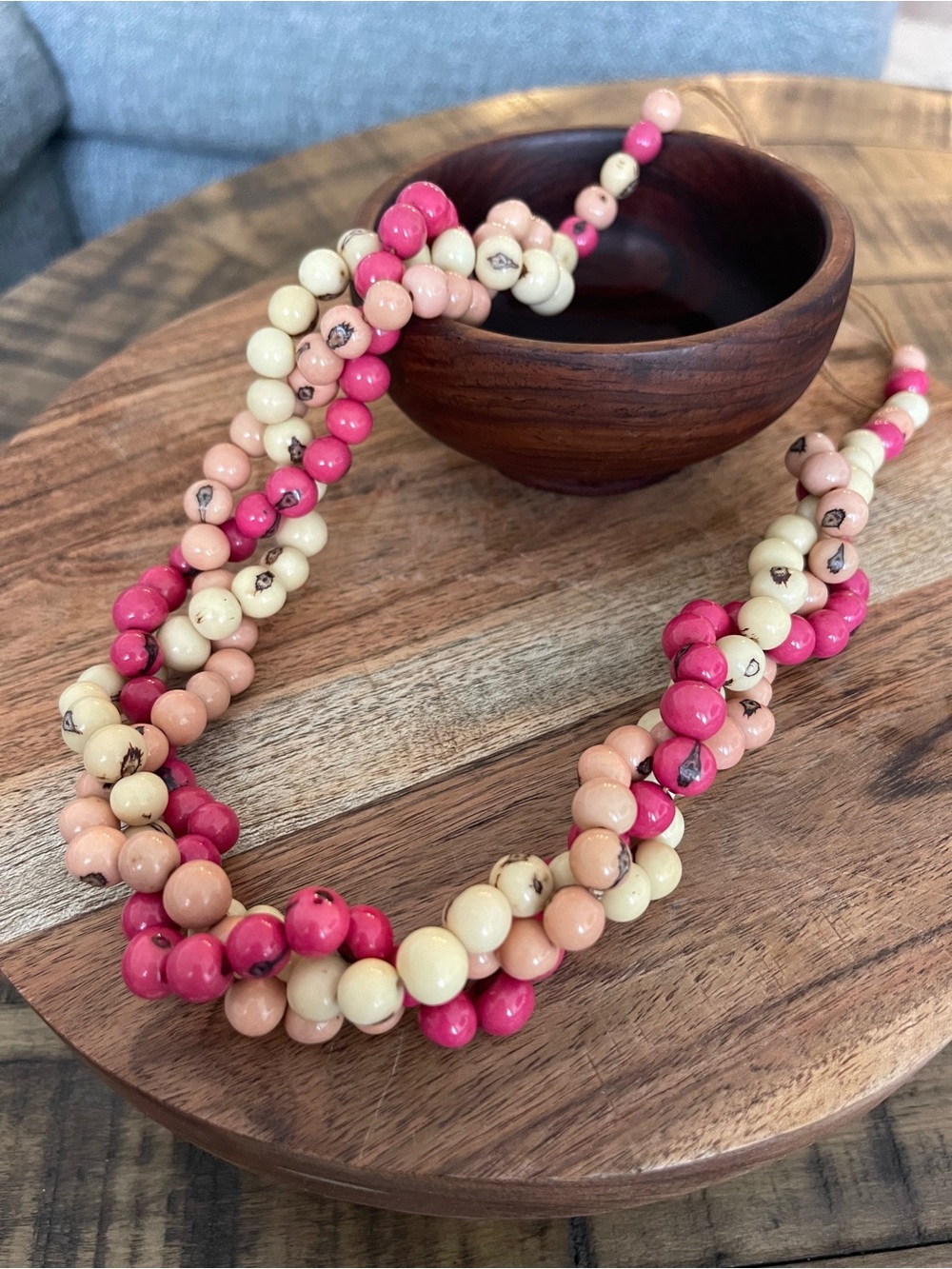 ACAI Bead Beaded Necklace Artisan Handmade Tagua Bella pink unique jewelry nwt